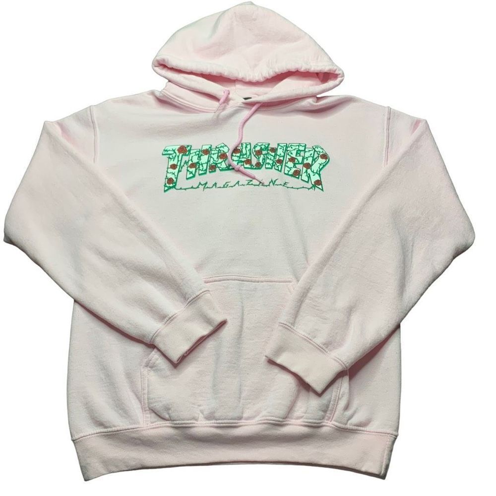 Thrasher Roses Logo Pink Hoodie Men's Small Skateboard Magazine Pullover.
